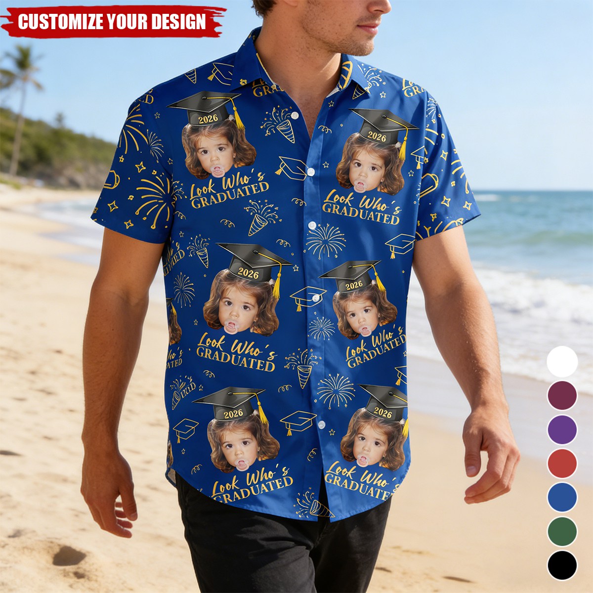 Graduation Matching Shirt With Photo - Vintage Childhood Themed - Personalized Hawaiian Shirt