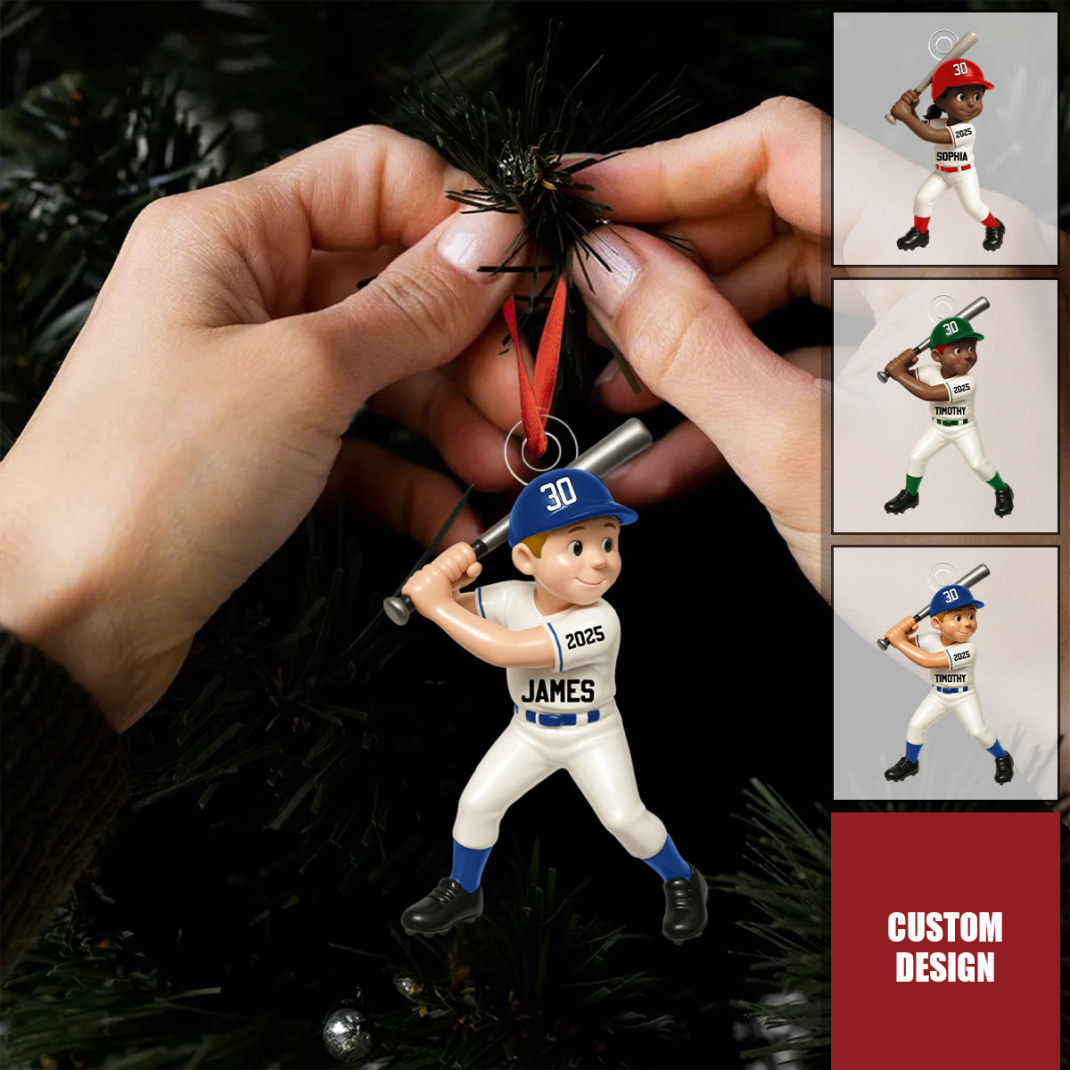 Cute Baseball Player 3D Effect, Personalized Acrylic Flat Ornament, Gift for Son, for Daughter, for Grandson, for Granddaughter