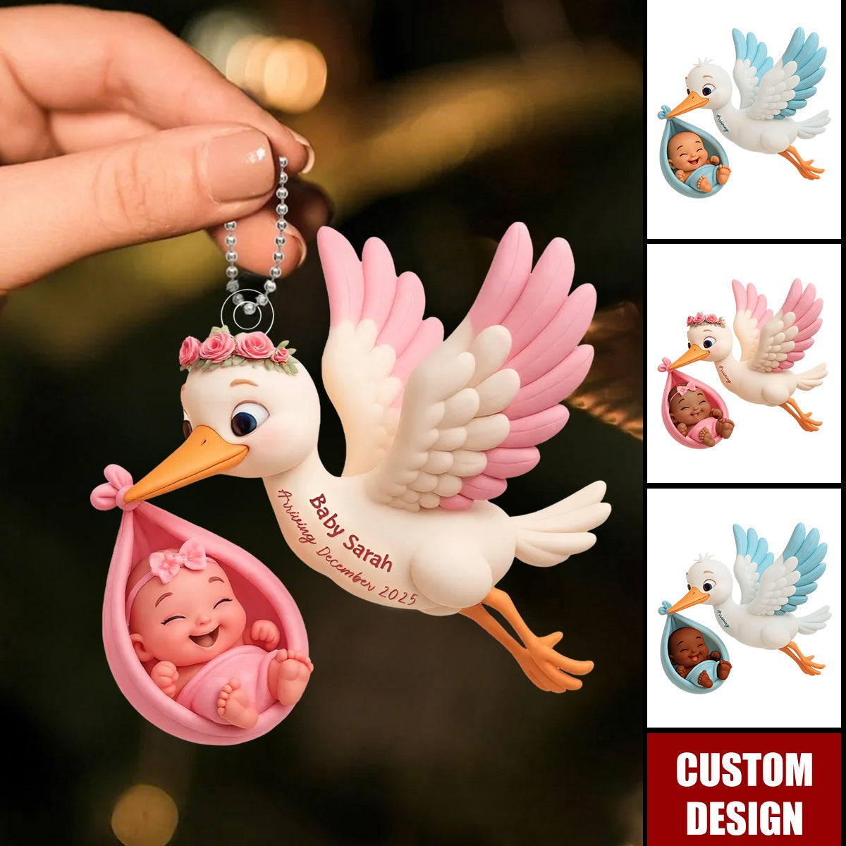 3D Effect Cute Stork And Baby Personalized Acrylic Ornament, Heartfelt First Gift for Pregnant Mom