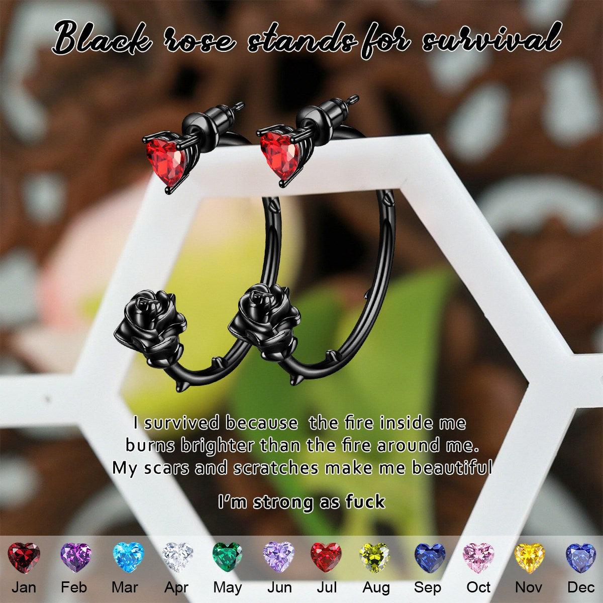 Rise from ashes Black Rose Earring