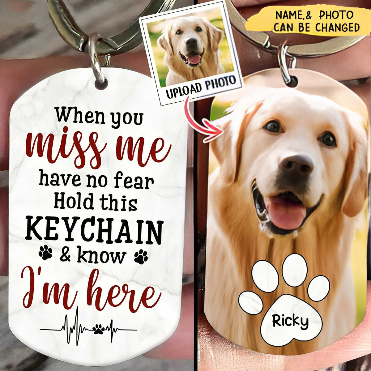 When You Miss Me Have No Fear Personalized Stainless Keychain Gift For Family,Dog Lovers,Cat Lovers