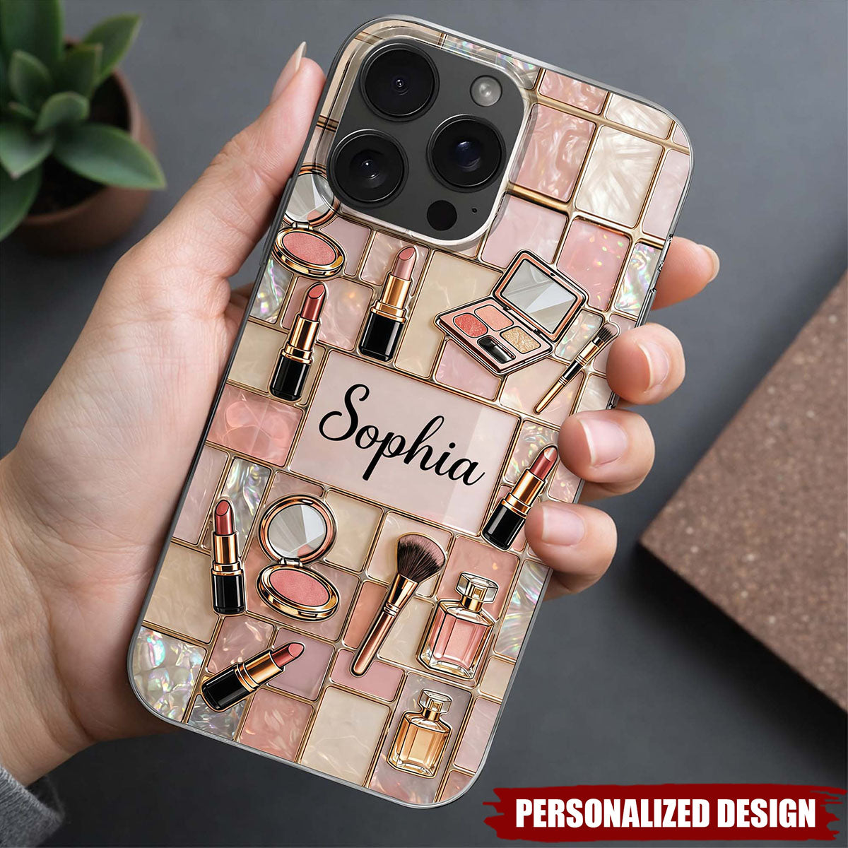Celebrate Your Unique Style With Cosmetics And Chic Tiles-Personalized Makeup Lovers Phone Case