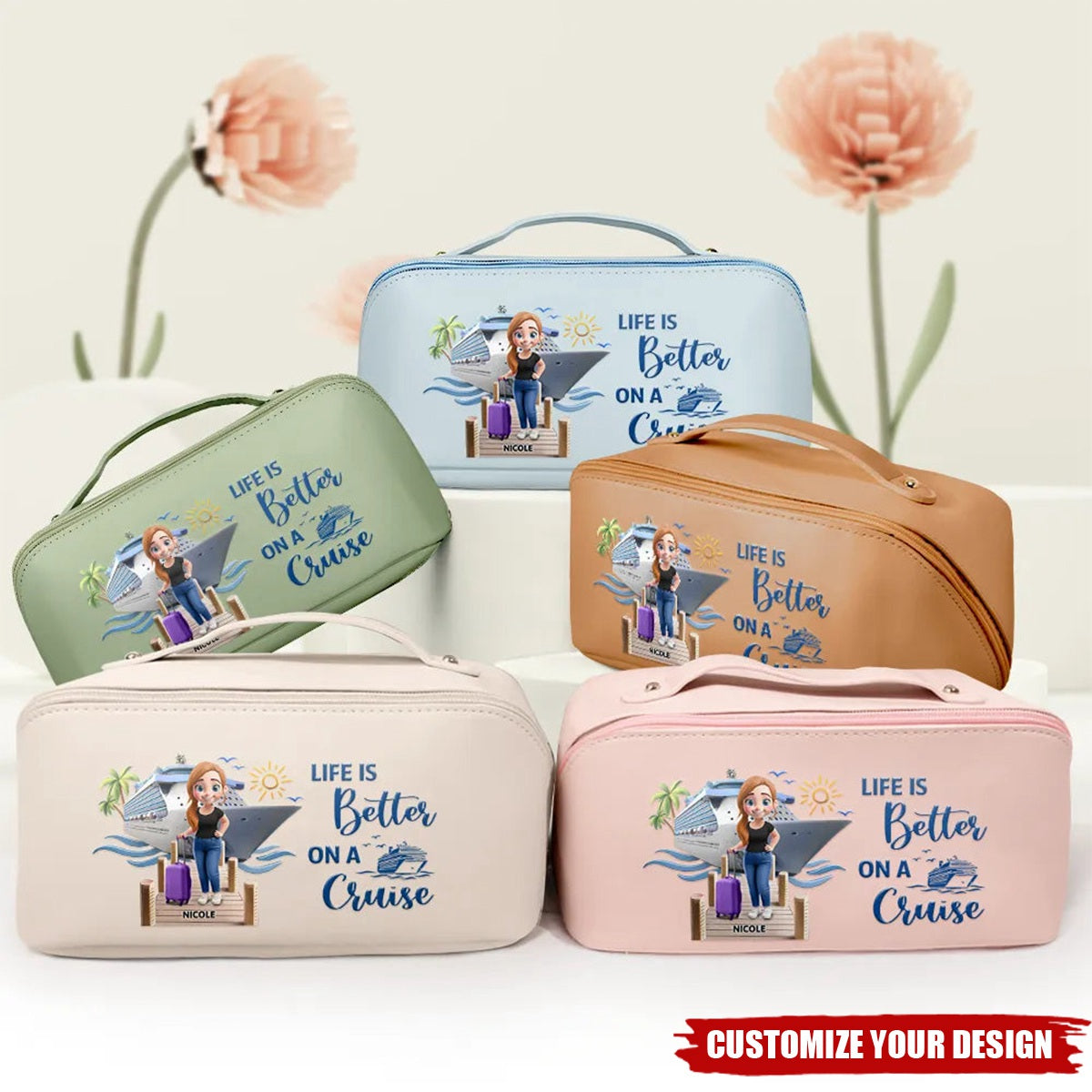 Travel All My Cruise Crap - Personalized Leather Makeup Bag