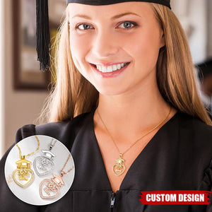 Personalized Grad Cap Zircon Heart Necklace - Class of 2025 Graduation - Gift for Graduates