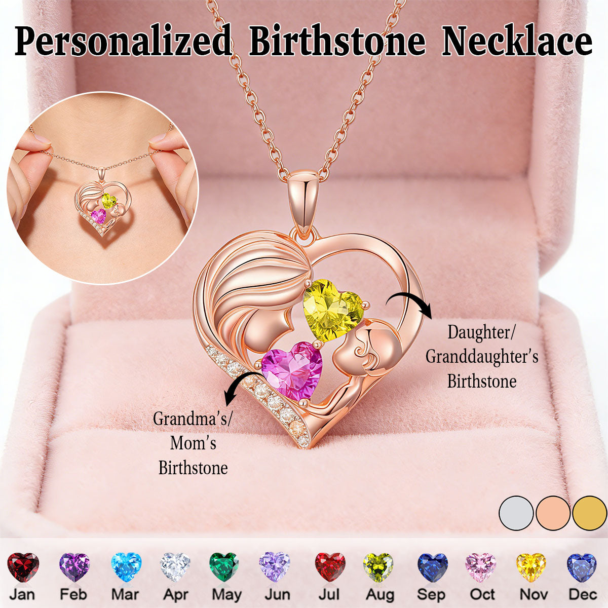 Personalized Birthstone Necklace- Mothers Day Gifts for Wife Girlfriend Sister