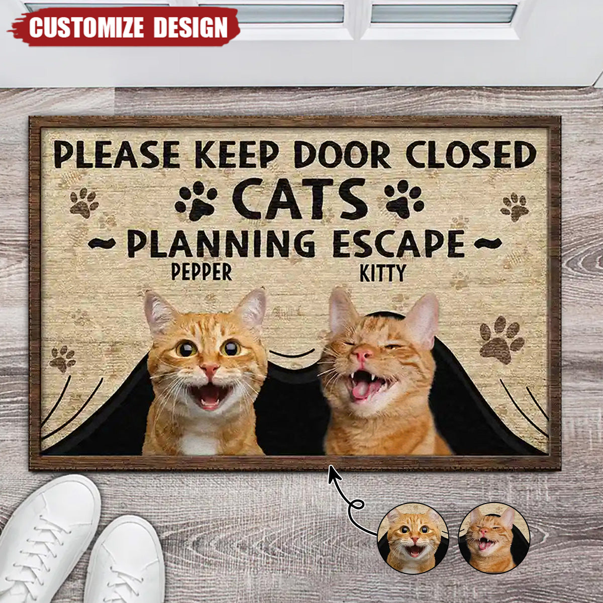 Cats Planning Escape-Personalized Photo Doormat-Gift For Cat Lovers