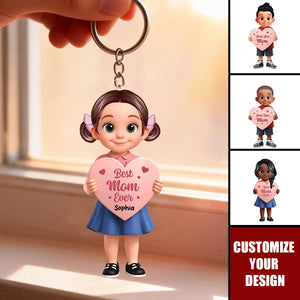 Kid Holding Heart - Personalized Acrylic Keychain - Mother's Day Gift for Mom, Wife
