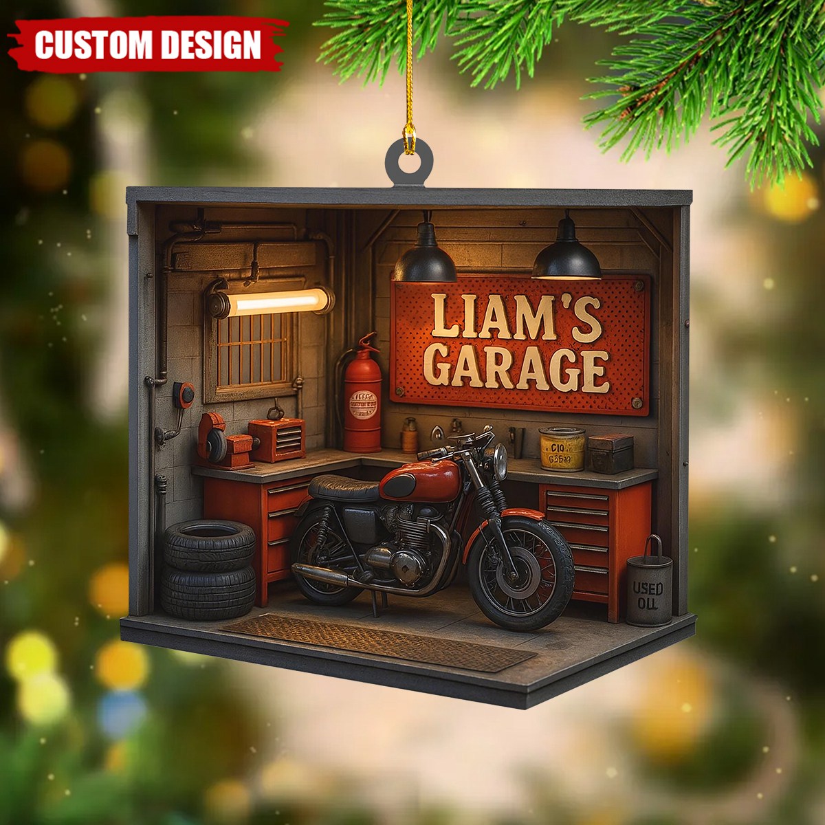 Personalized Garage Ornament – Custom Mechanic Christmas Gift, Workshop with Tools and Car Repair Decoration Keepsake 2025, Engineer Gifts