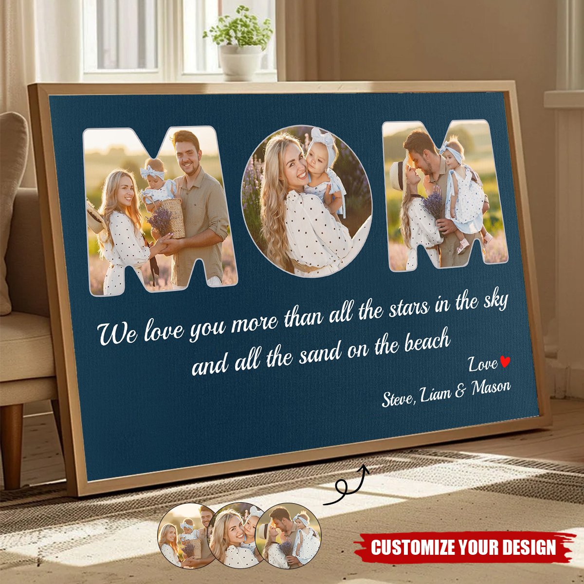 Mom Custom Photo - Personalized Wood Background Horizontal Poster