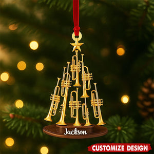 Personalized Instrument Trumpet Christmas Tree Ornament Acrylic, trumpet Ornament Gift For Musical, Trumpet Player Ornaments Gift