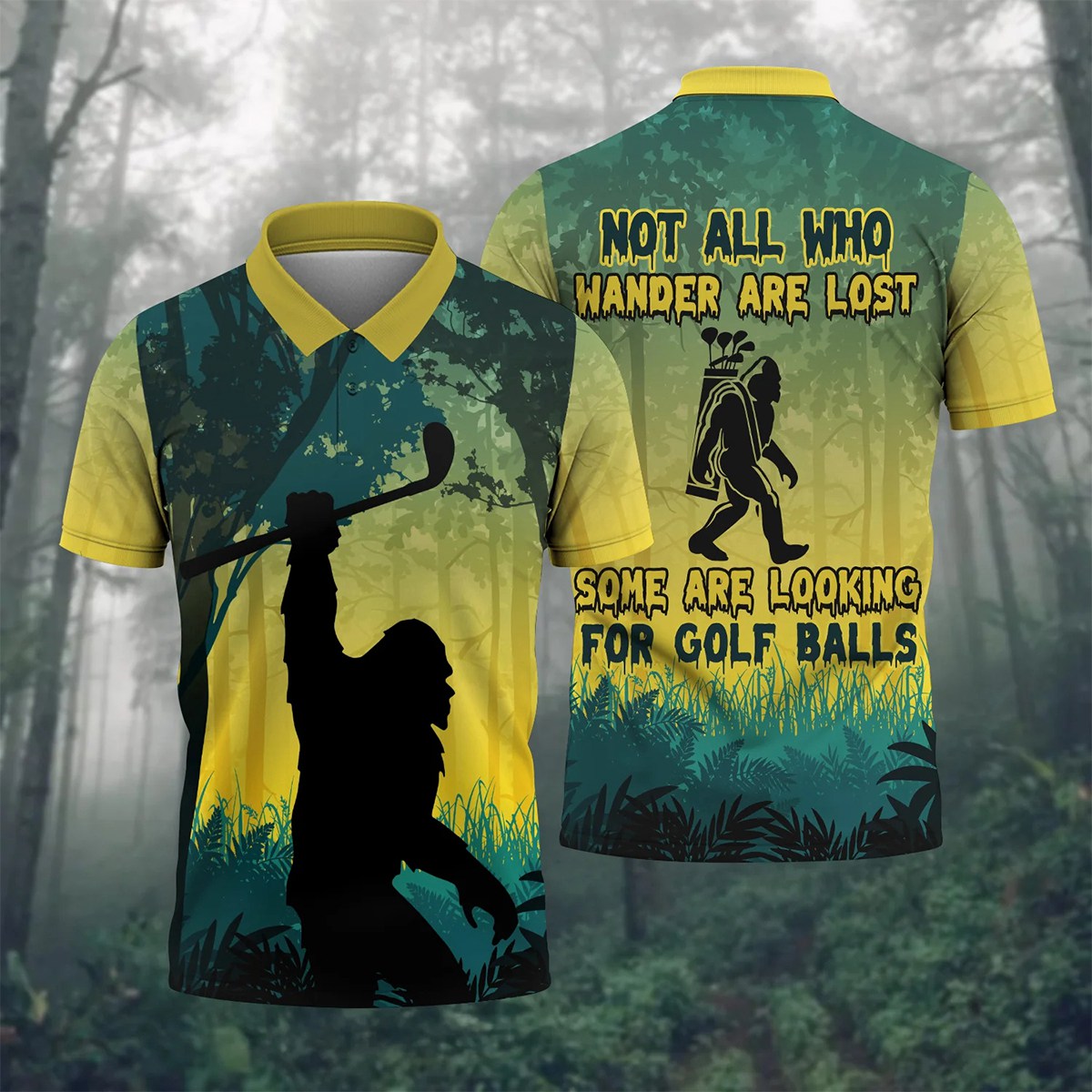 Bigfoot Men's Golf Polo Shirt, Golfing Apparel, Mens Golf Gift, Funny Golf Shirt