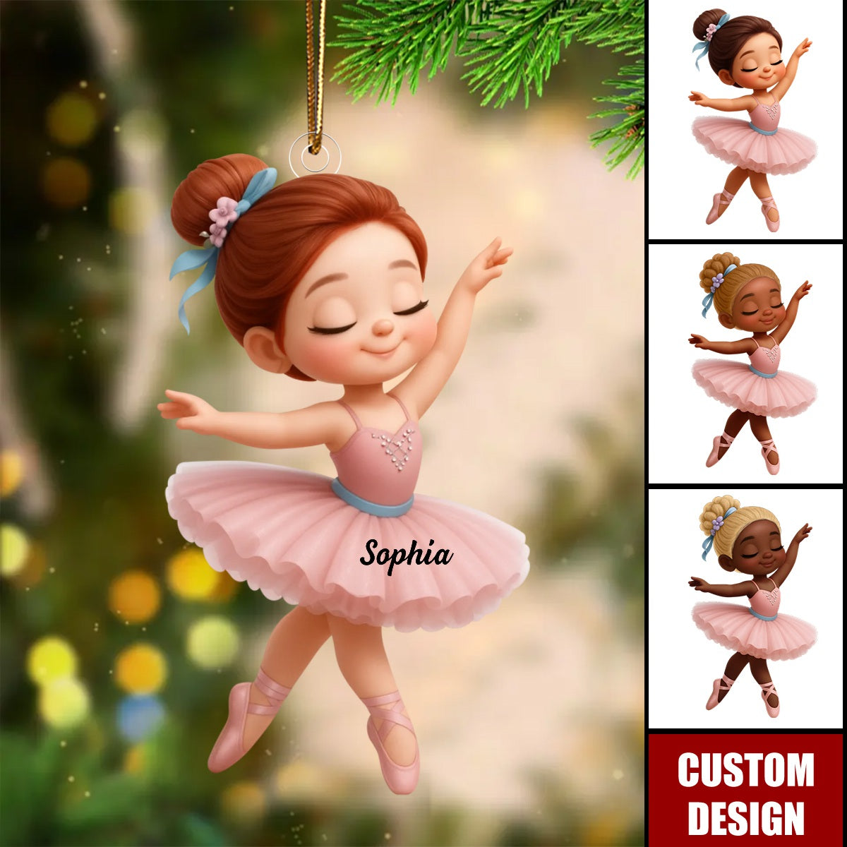 Personalized Little Girl Balletina Dance Christmas Ornament
