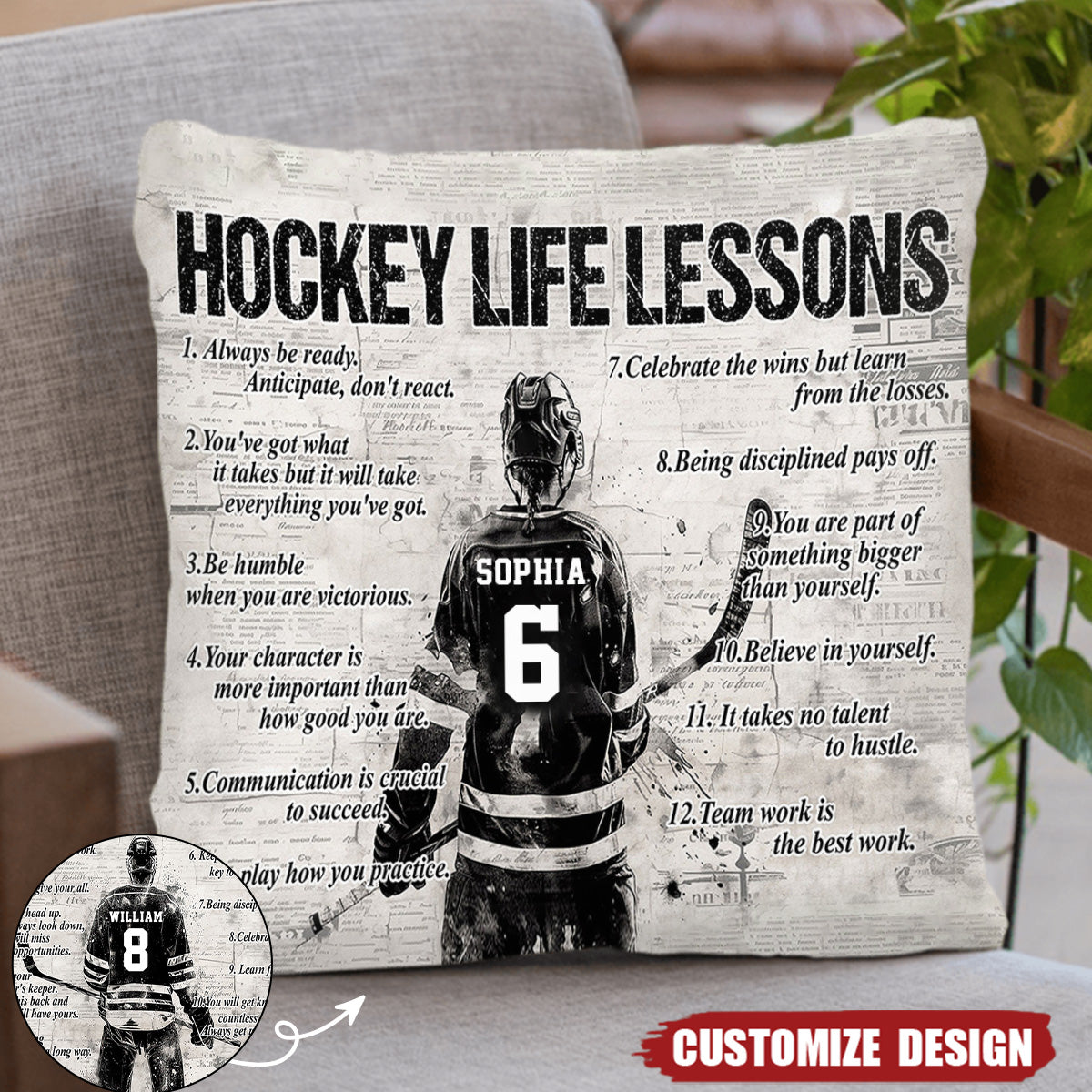 Personalized Hockey Life Lessons Pillow-Gift For Hockey Lovers