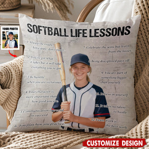 Personalized Softball Life Lessons Upload Photo Pillow-Gift For Softball Lovers