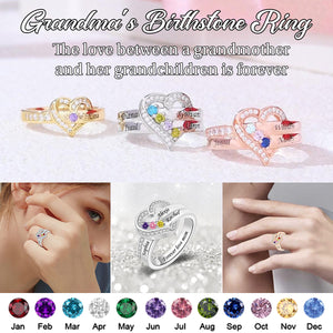 Personalized Heart Birthstone Ring, Family Ring for Her Love Heart-Mothers Ring with 1-8 Birthstones