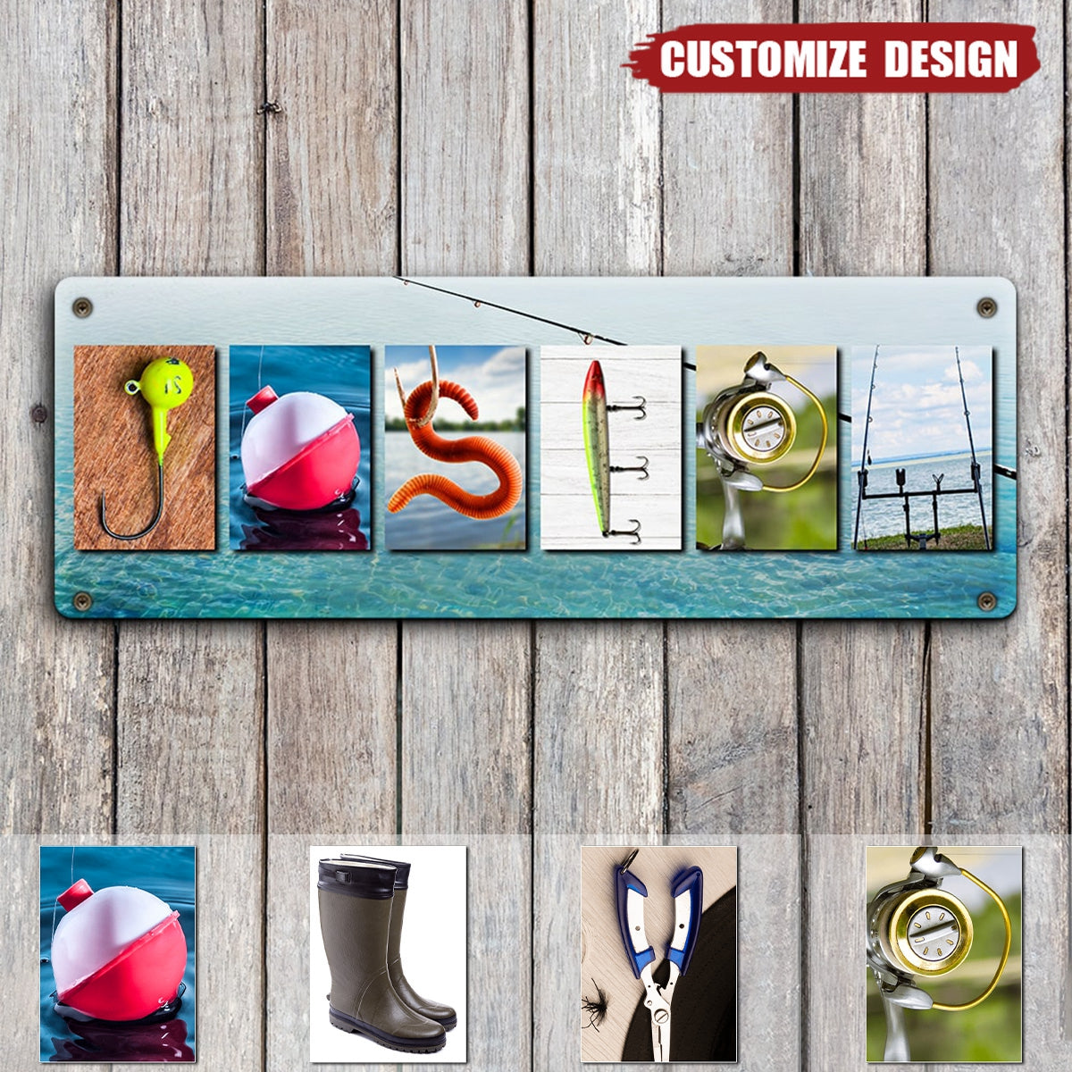 Personalized Name Art Metal Sign - Gift For Fishing Lovers