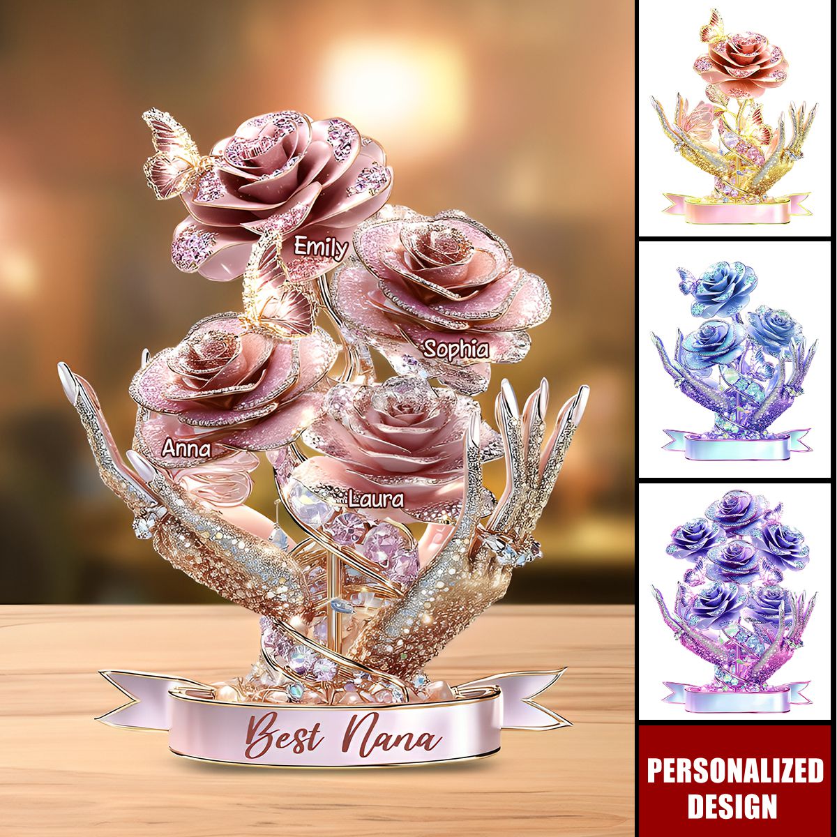 Personalized Mother Shaped Acrylic Plaque-Beautiful Roses Gift For Mom, Grandma