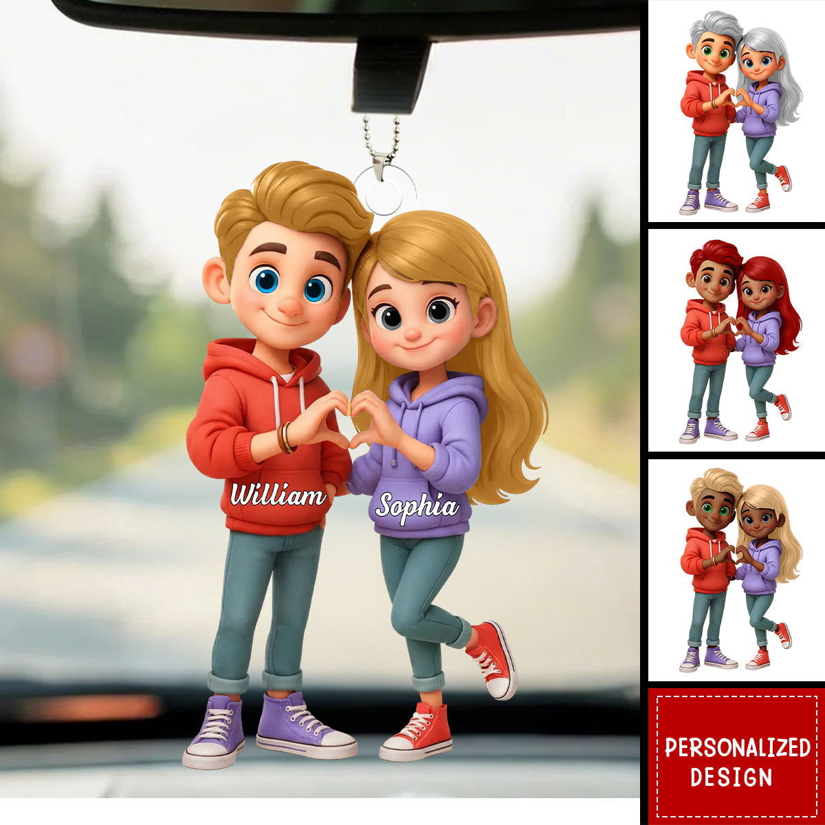 Personalized Cute Cartoon Couple Acrylic Car Hanger-Sentimental Gift for him/her