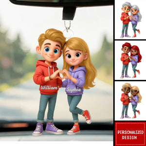 Personalized Cute Cartoon Couple Acrylic Car Hanger-Sentimental Gift for him/her