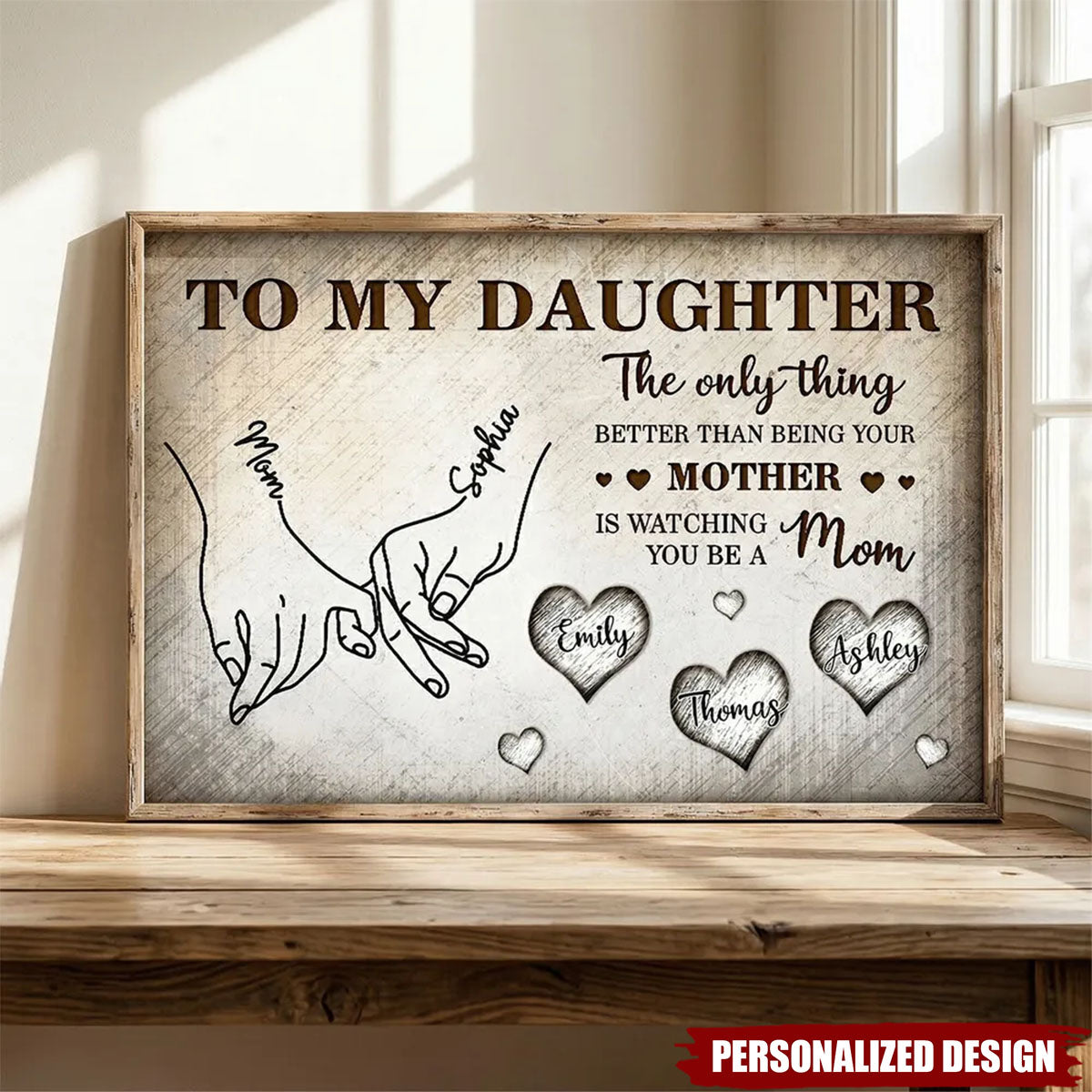 To My Daughter Mom And Daughter Holding Hands-Personalized Kids Names-Mother's Day Gift For Daughter