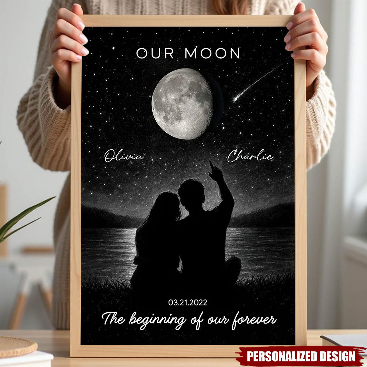 Night Sky Couple Moon Phase-Personalized Couple Poster-Valentine's Day Gift