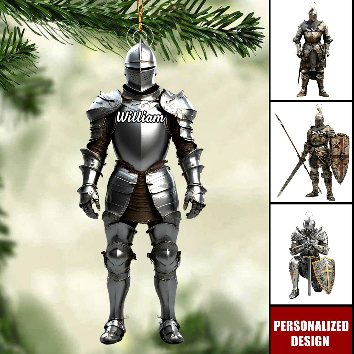 Personalized knight armor Christmas ornament