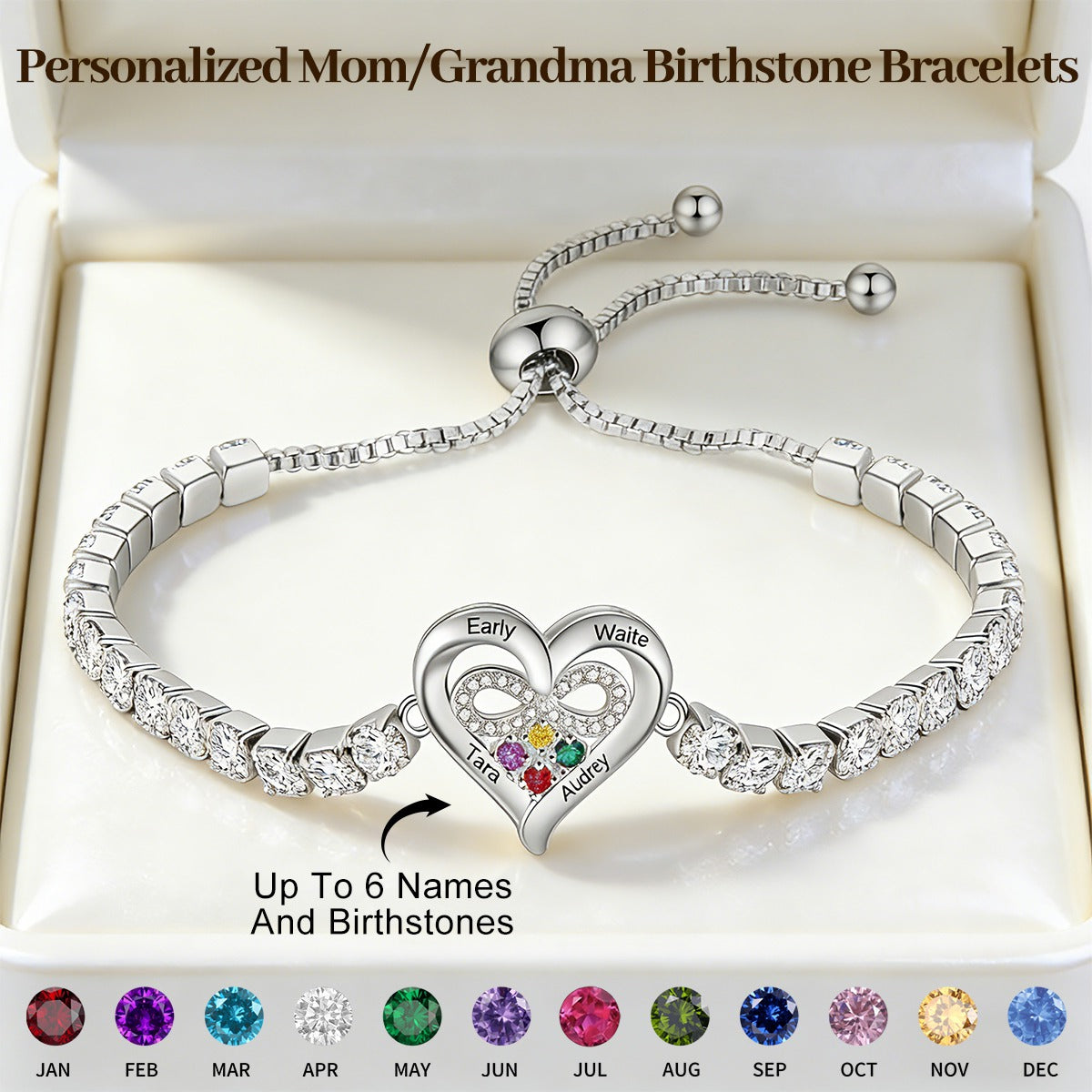 Personalized Birthstone Bracelets-Gift for Her Mom Wife