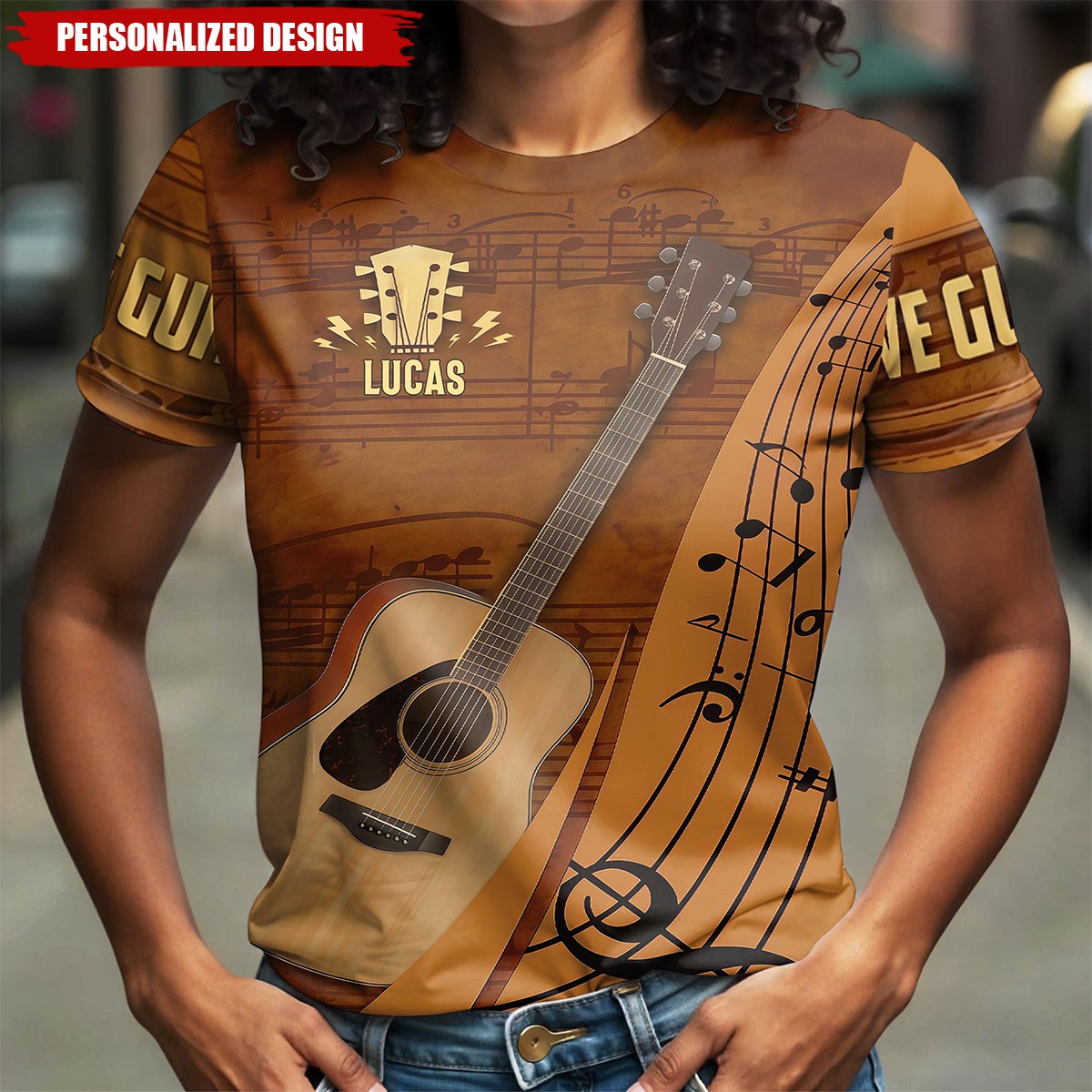 Love Guitar-Personalized All-Over Print T-Shirt, Gift For Guitarists