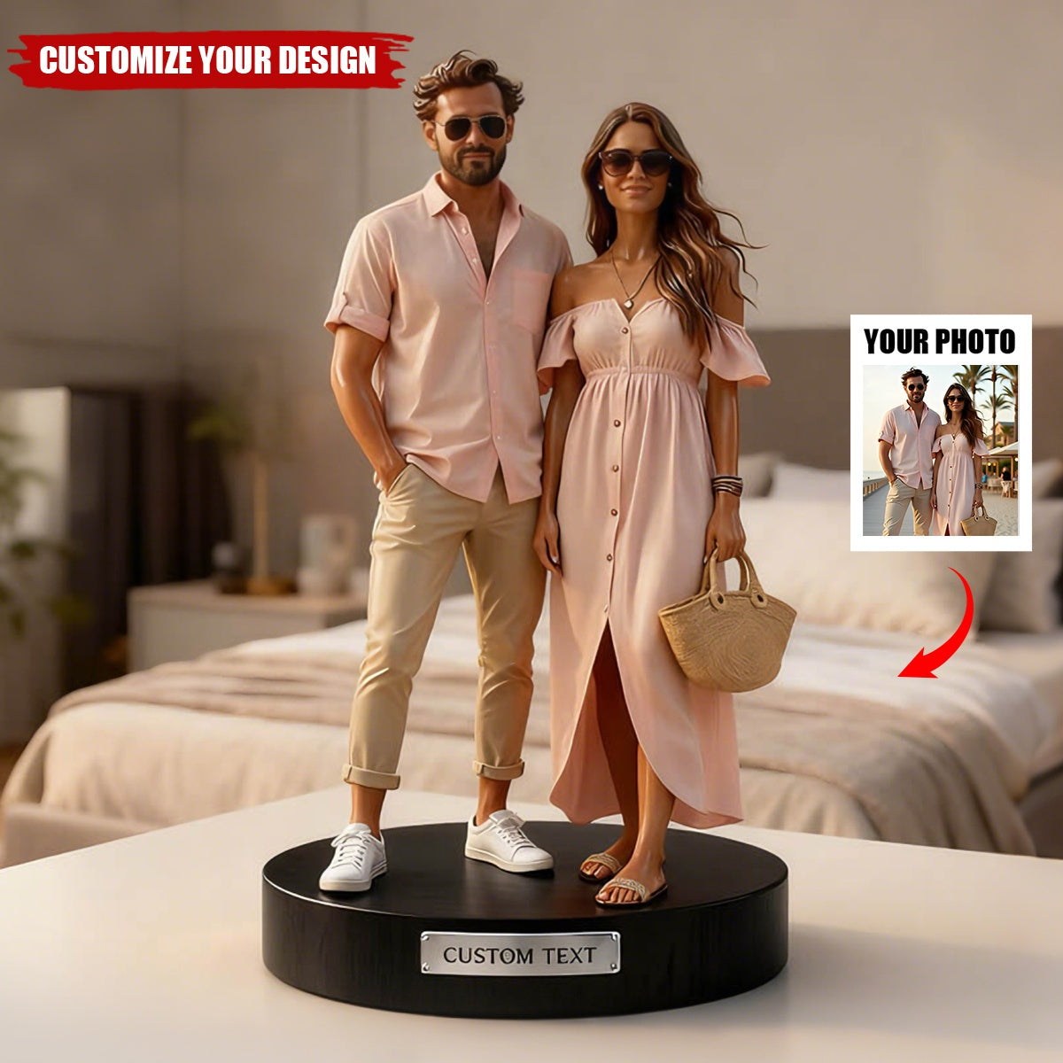 Personalized couple photo wax figure style Custom Shaped Plaque