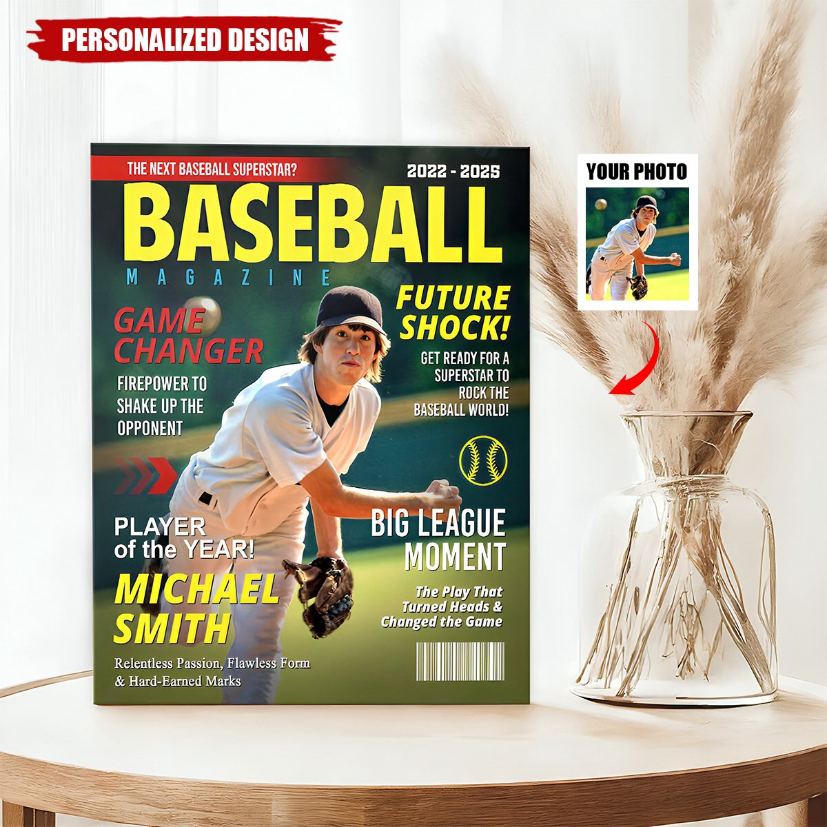 Custom Baseball Magazine Cover Poster, Graduation Gifts for Baseball Player
