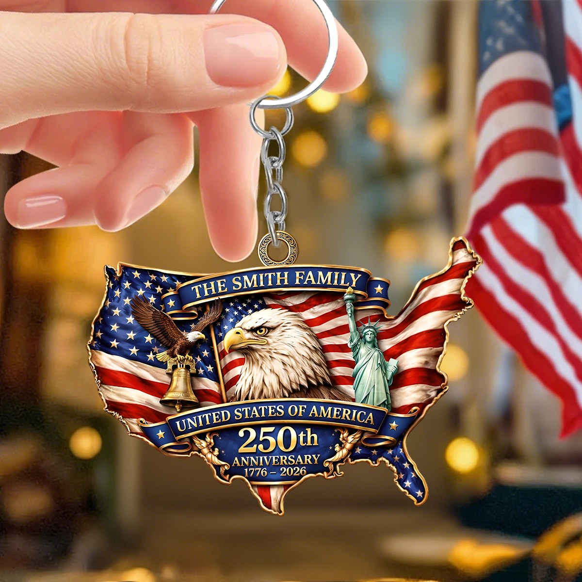 US 250th Anniversary-Personalized Patriot Keychain