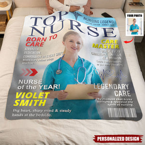 Personalized Top Nurse Magazine Cover Blanket-Gift for Nurse