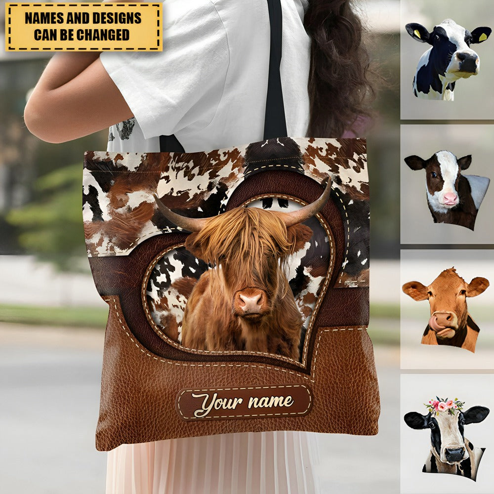 Retro Country Farm Love Cows Cattle Black And Brown Pattern Personalized Tote Bag
