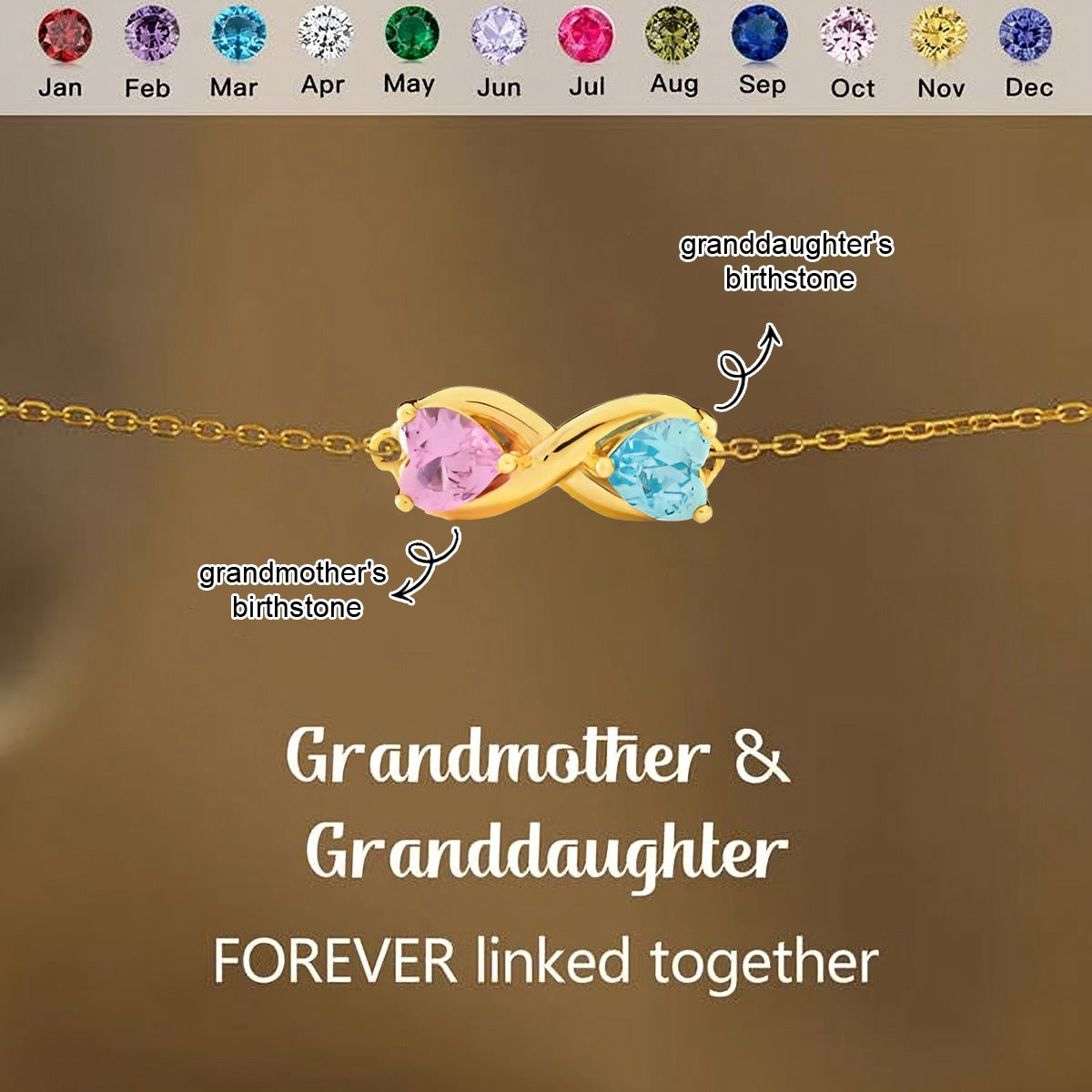 For Love-Double Customized Heart Birthstones Infinity Bracelet