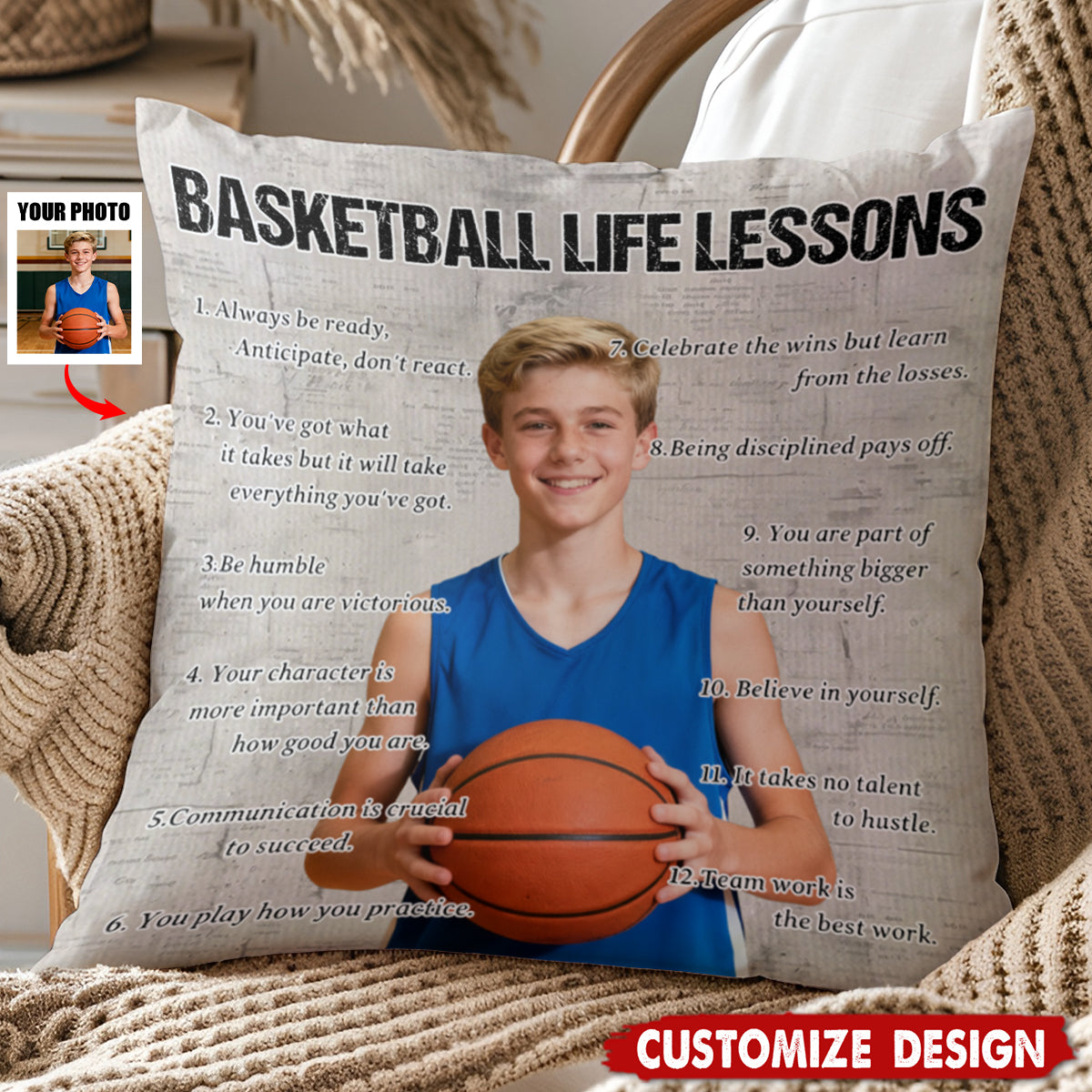 Personalized Basketball Life Lessons Upload Photo Pillow-Gift For Basketball Lovers