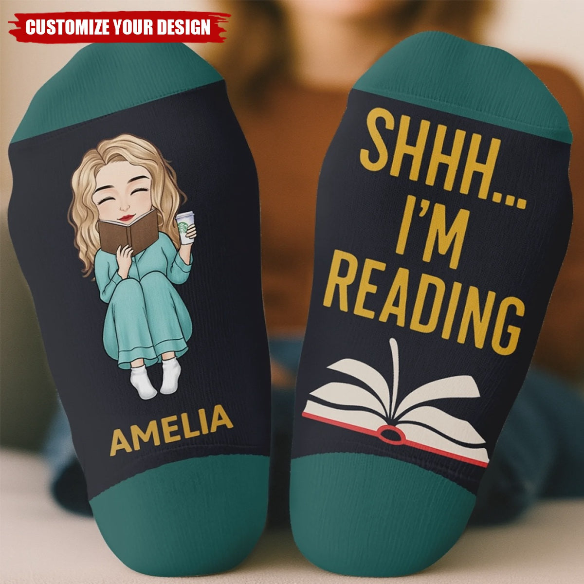 Custom Crew Socks - Personalized Bookish Gifts For Book Lovers, Bookworms, Readers - Keeping Up With My Reading Game