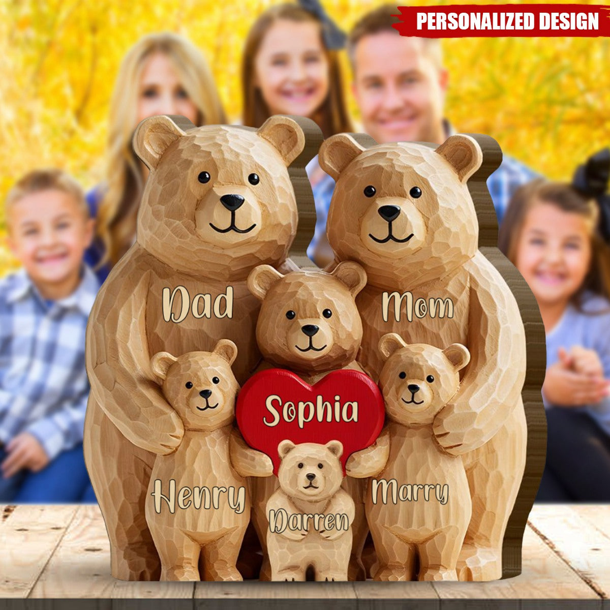 Bear Family-Personalized Family Shaped Wooden Puzzle