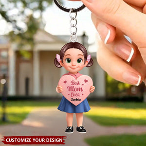 Kid Holding Heart - Personalized Acrylic Keychain - Mother's Day Gift for Mom, Wife