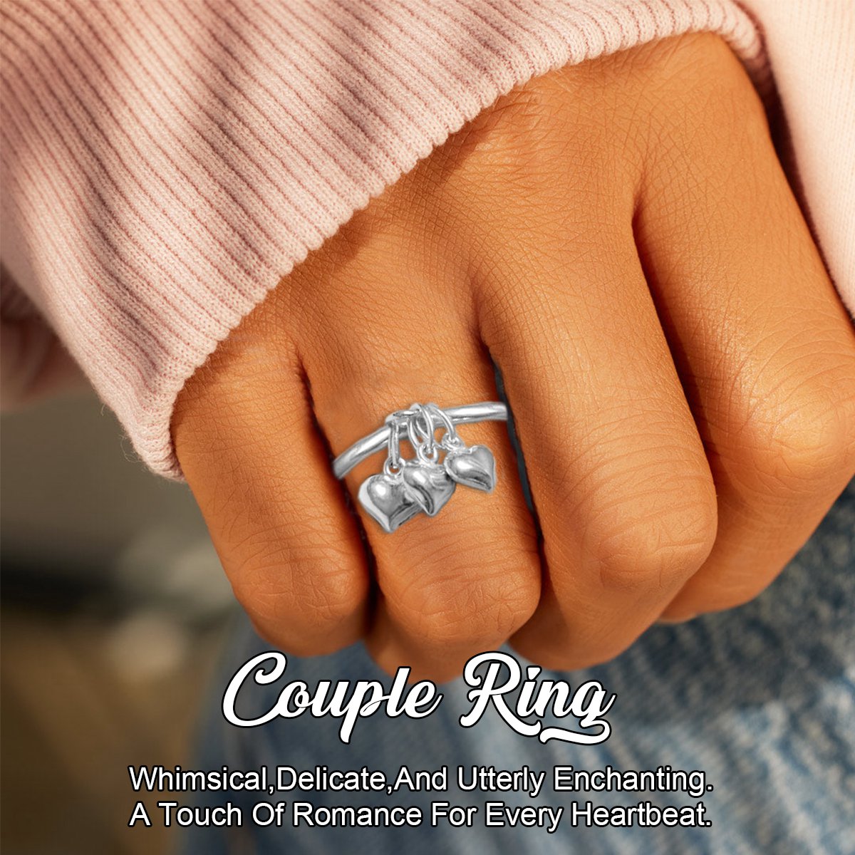 3 Hearts Dangle Charm Ring