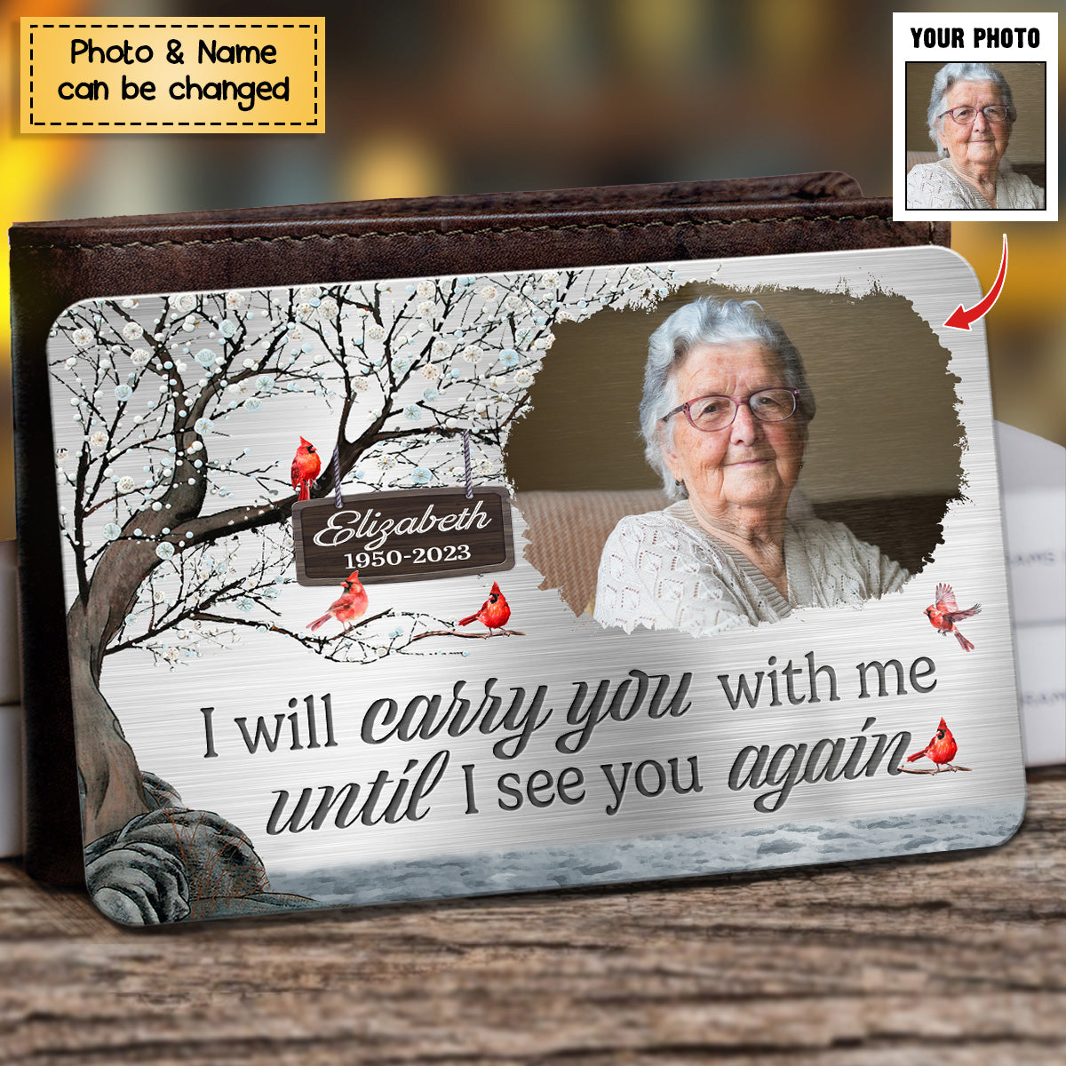 Custom Photo Forever In My Heart - Memorial Personalized Custom Stainless Wallet Card - Sympathy Gift For Family Members