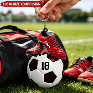 Personalized Soccer Keychain: Custom Name & Number, Unique Gift for Soccer Lovers