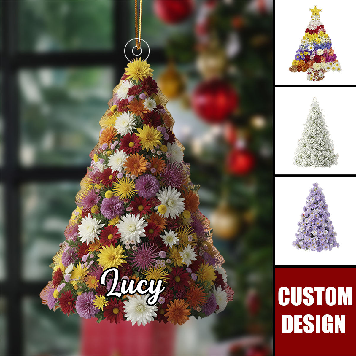 Floral Christmas Tree Ornament – Colorful Bloom Design with Mixed Flowers