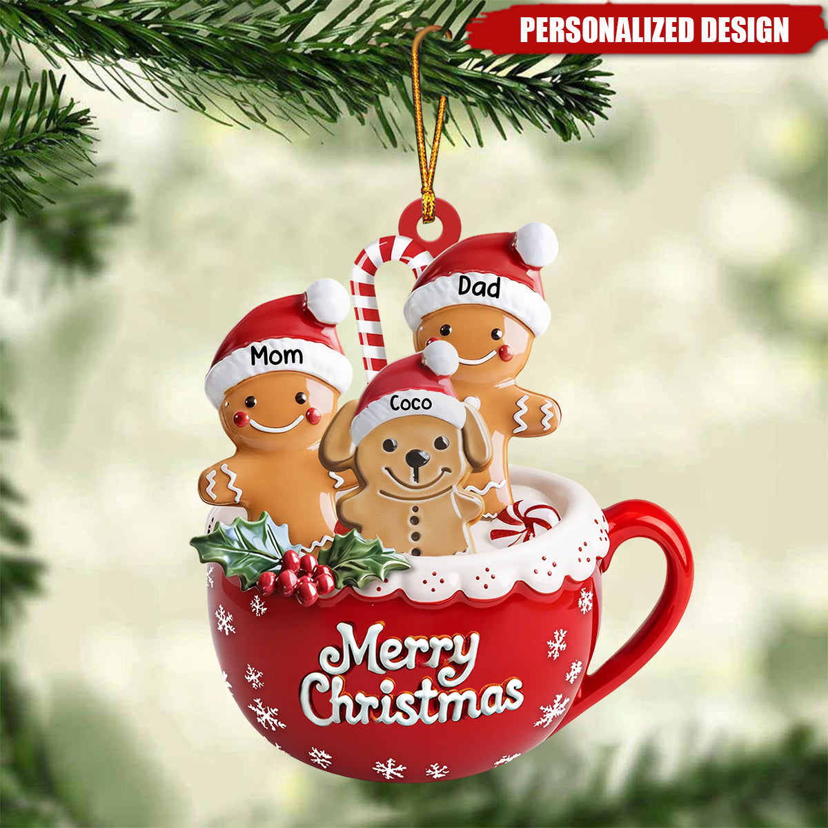 Personalized Gingerbread Family With Pets Acrylic Ornament
