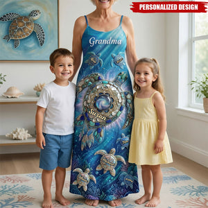 Personalized Turtle Grandma And Kids Maxi Dress-Gifts For Grandma