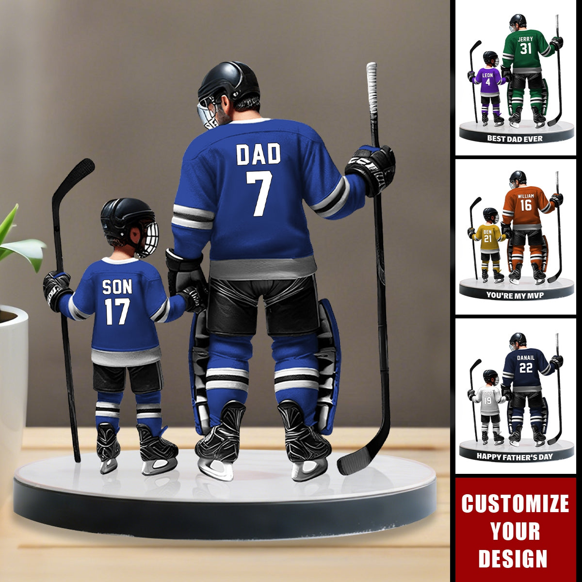Ice Hockey Dad With Kid-Personalized Shaped Acrylic Plaque, Father's Day Gift