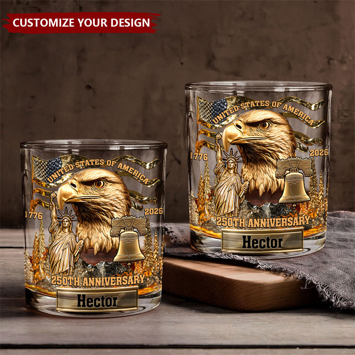 Eagle & Liberty - Personalized Bald Eagle Whiskey Glass