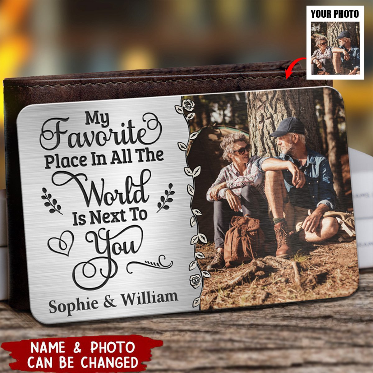 Custom Photo My Heart Is Wherever You Are - Couple Personalized Custom Stainless Wallet Card - Gift For Husband Wife, Anniversary