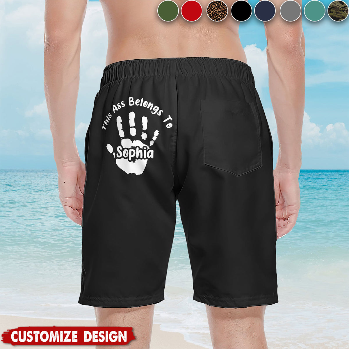This A$$ Belongs To - Personalized Men's Beach Shorts - Naughty Gifts For Husband