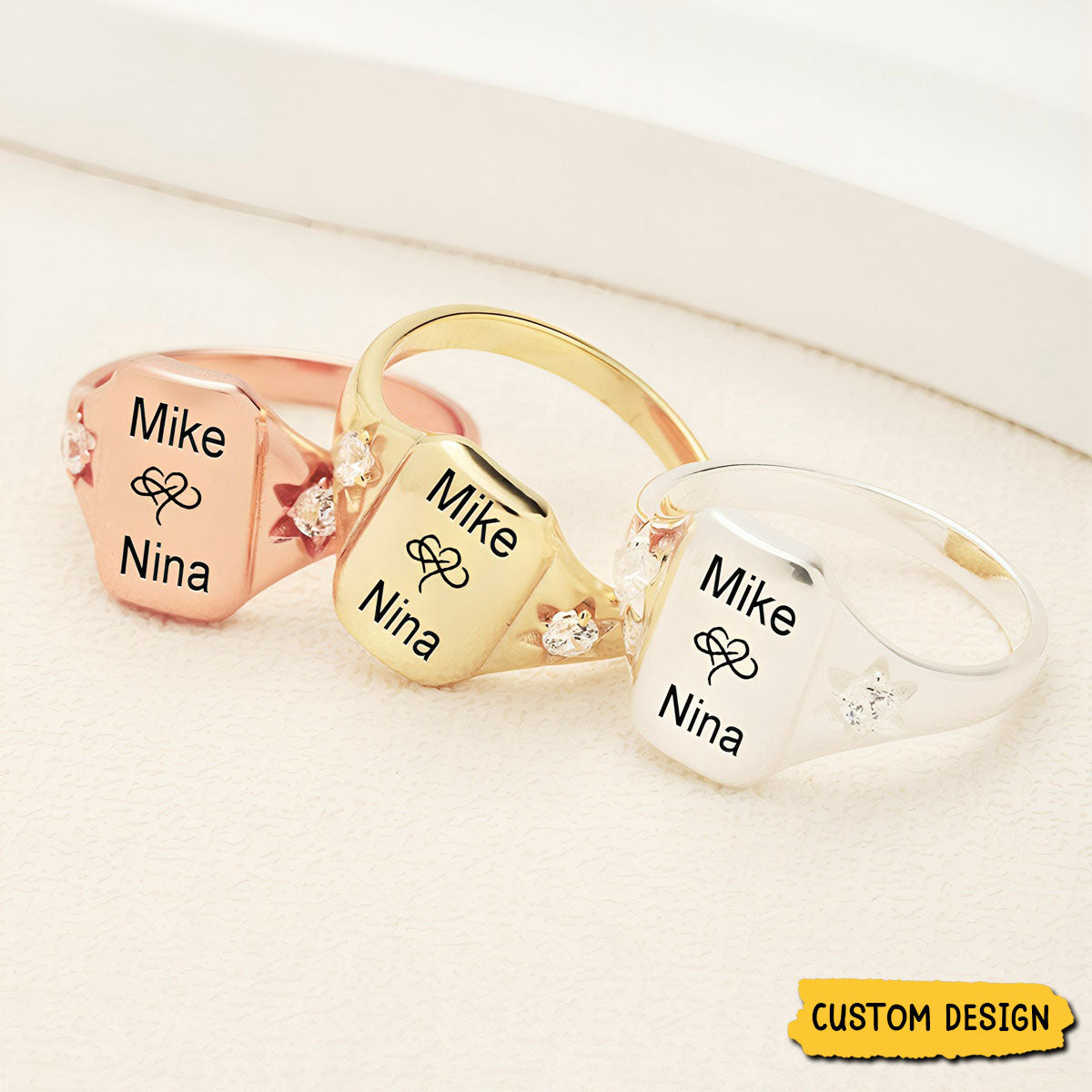 Custom Name Personalized Rings With 2 Birthstones, Gift for Couple