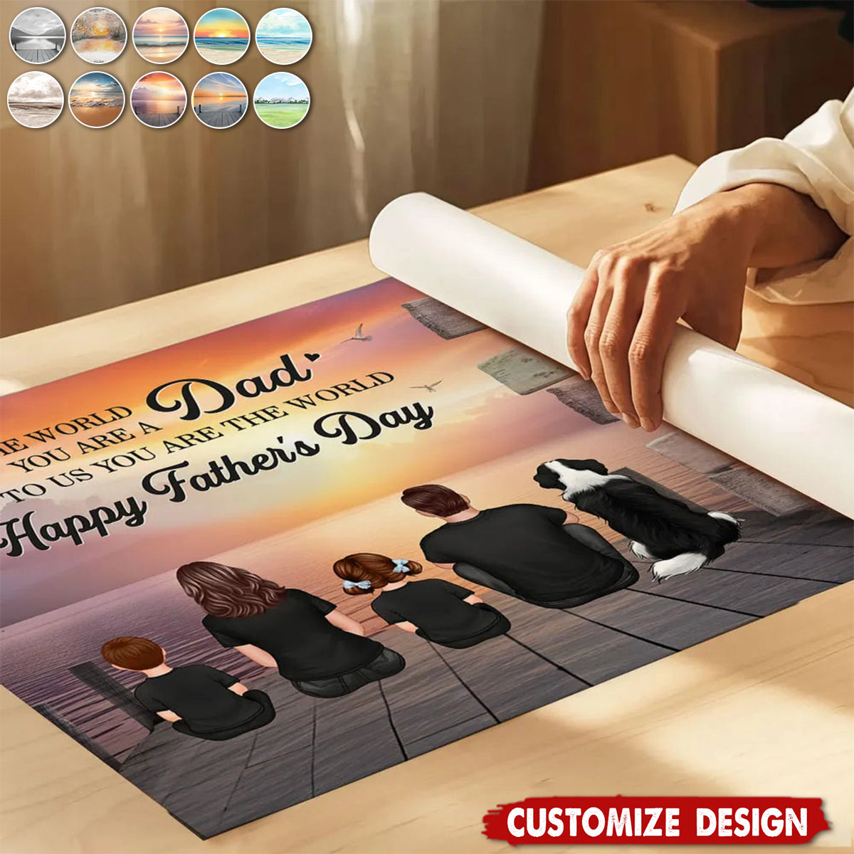 Personalized Back‑View Family Poster – Dad Is Our World - Birthday,Father's day Gift for Husband or Son